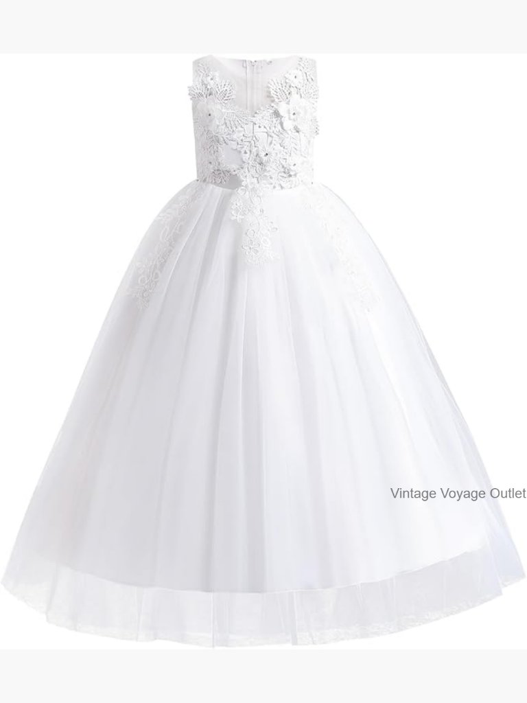 Girls Flower Tulle Princess Pageant Birthday Party Wedding Formal Floor Length